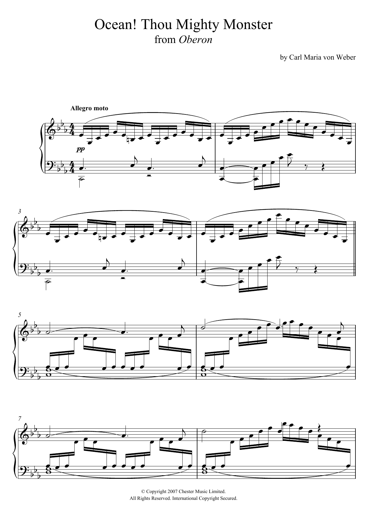 Learn to play Carl Maria von Weber Ocean! Thou Mighty Monster (from 'Oberon') sheet music for Piano Solo in minutes. Price: 7.8900$ Carl Maria von Weber Ocean! Thou Mighty Monster (from 'Oberon') sheet music notes and chords arranged for Piano Solo