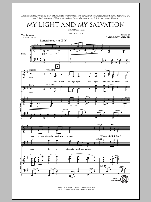 Carl Nygard, Jr. My Light And My Salvation sheet music notes and chords arranged for SATB Choir