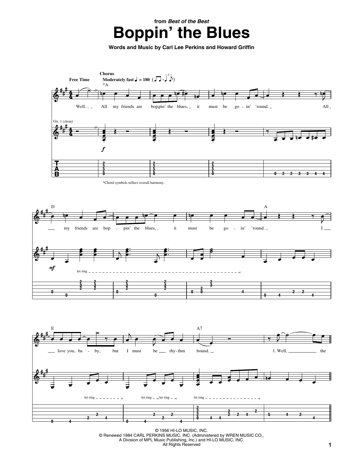 Carl Perkins Boppin' The Blues sheet music notes and chords. Download Printable PDF.