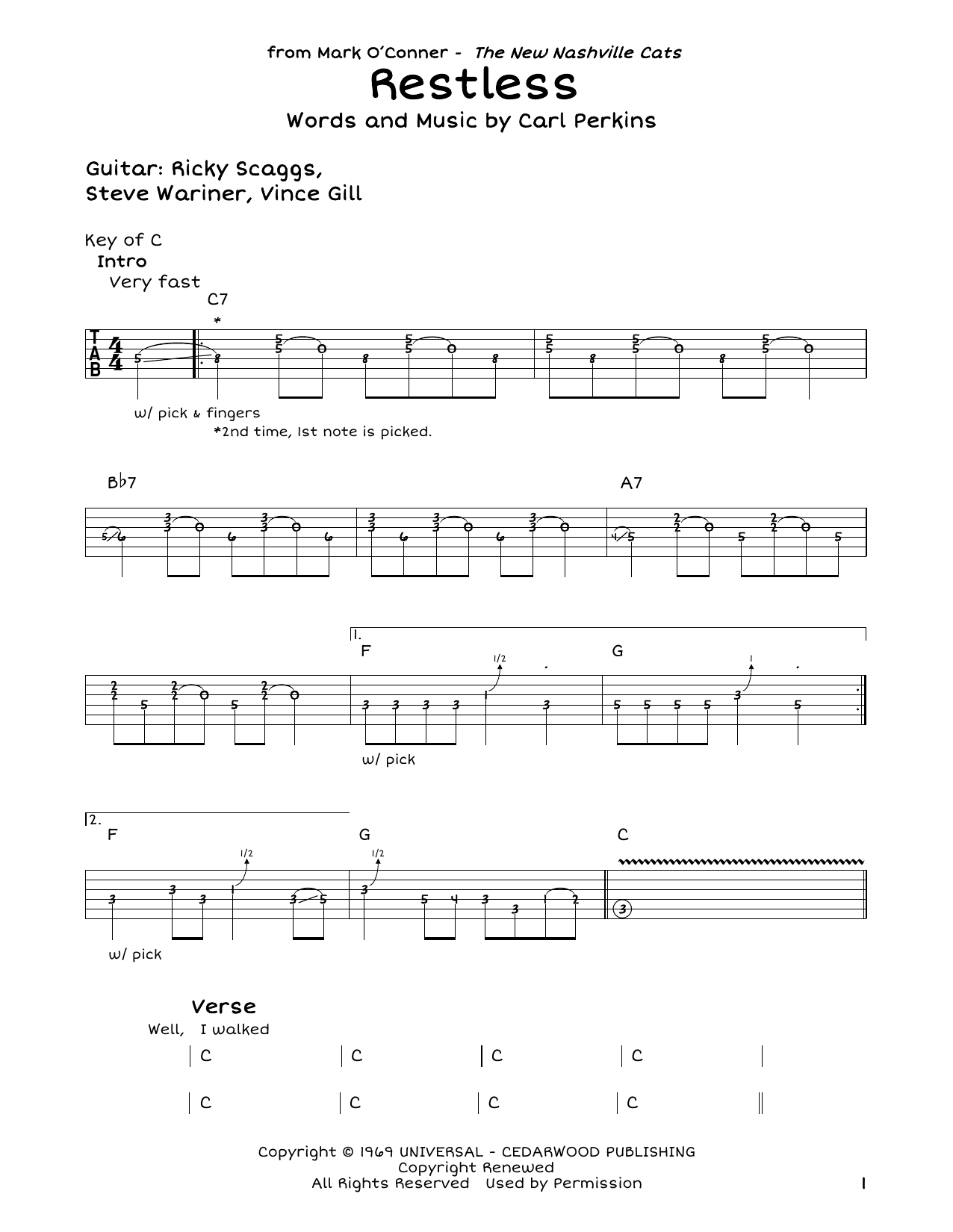 Carl Perkins Restless sheet music notes and chords. Download Printable PDF.