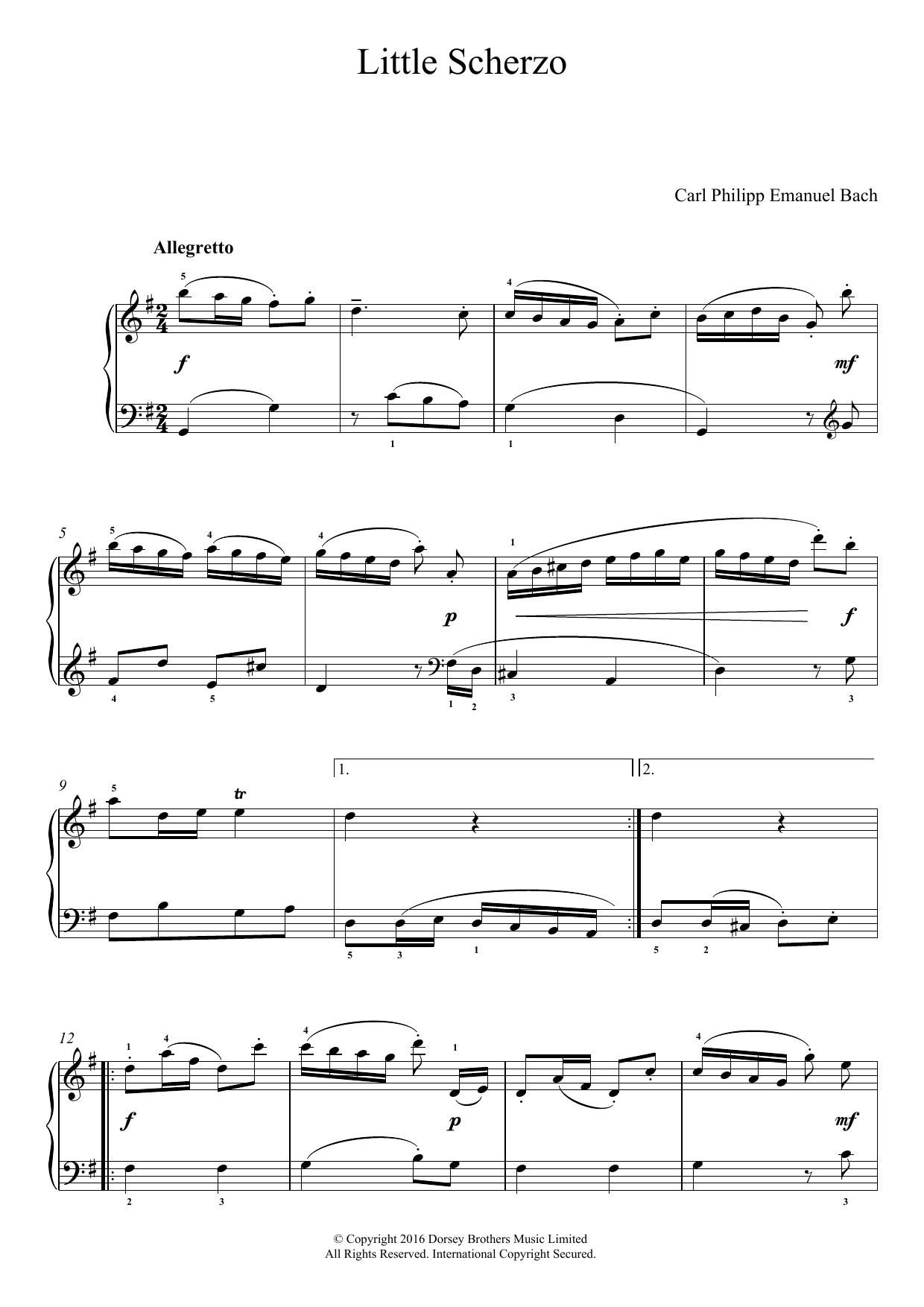 Learn to play Carl Philipp Emanuel Bach Little Scherzo sheet music for Easy Piano in minutes. Price: 6.9900$ Carl Philipp Emanuel Bach Little Scherzo sheet music notes and chords arranged for Easy Piano