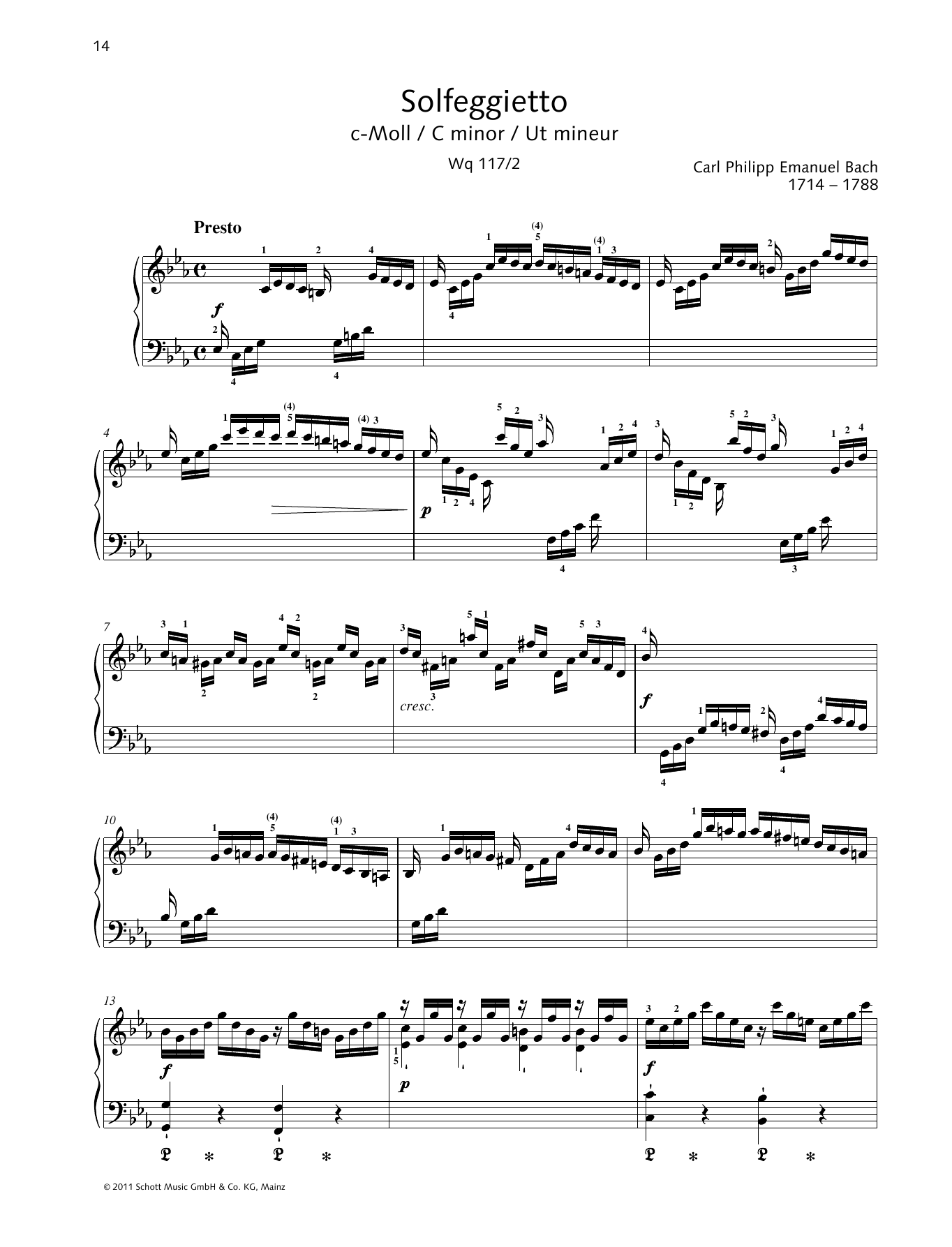 Carl Philipp Emanuel Bach Solfeggietto C minor sheet music notes and chords. Download Printable PDF.