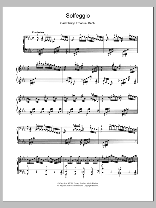 Carl Philipp Emanuel Bach Solfeggio sheet music notes and chords. Download Printable PDF.