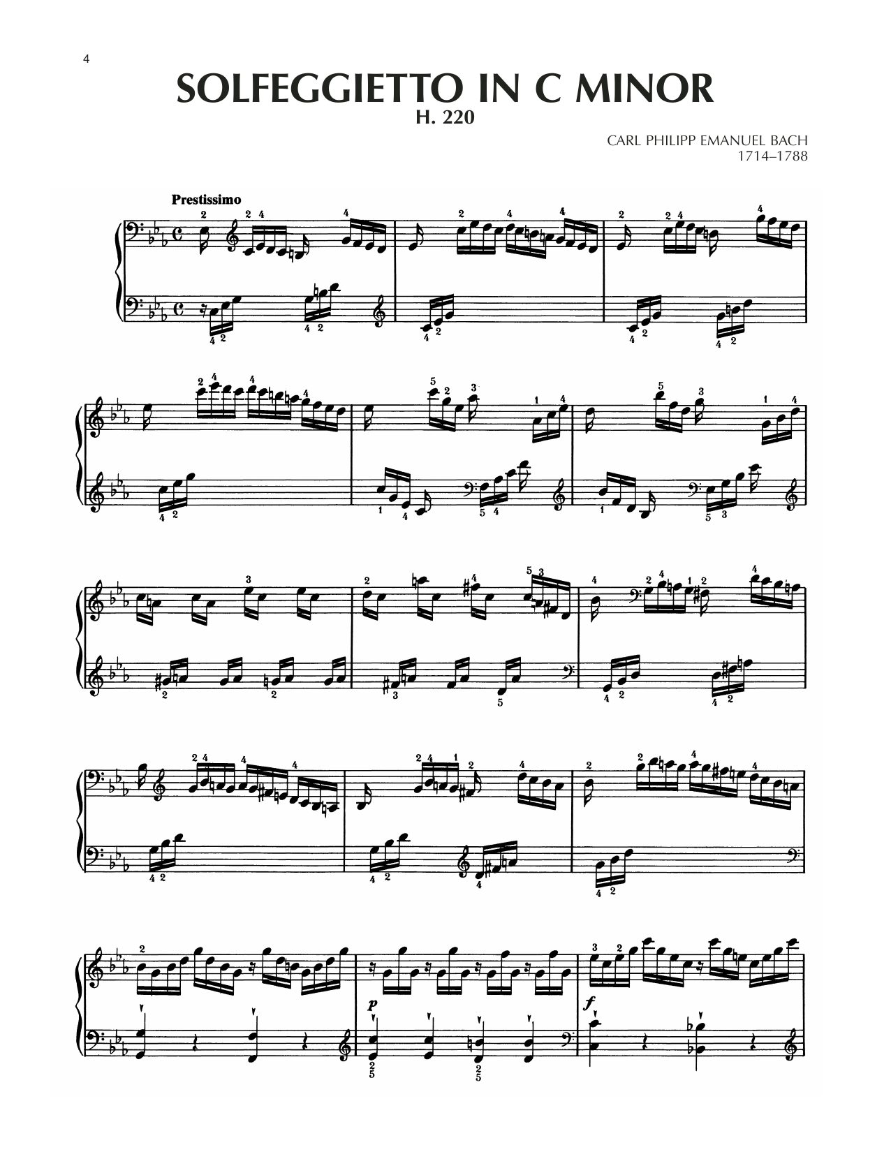 Carl Philipp Emanuel Bach Solfegietto In C Minor, H. 220 sheet music notes and chords. Download Printable PDF.