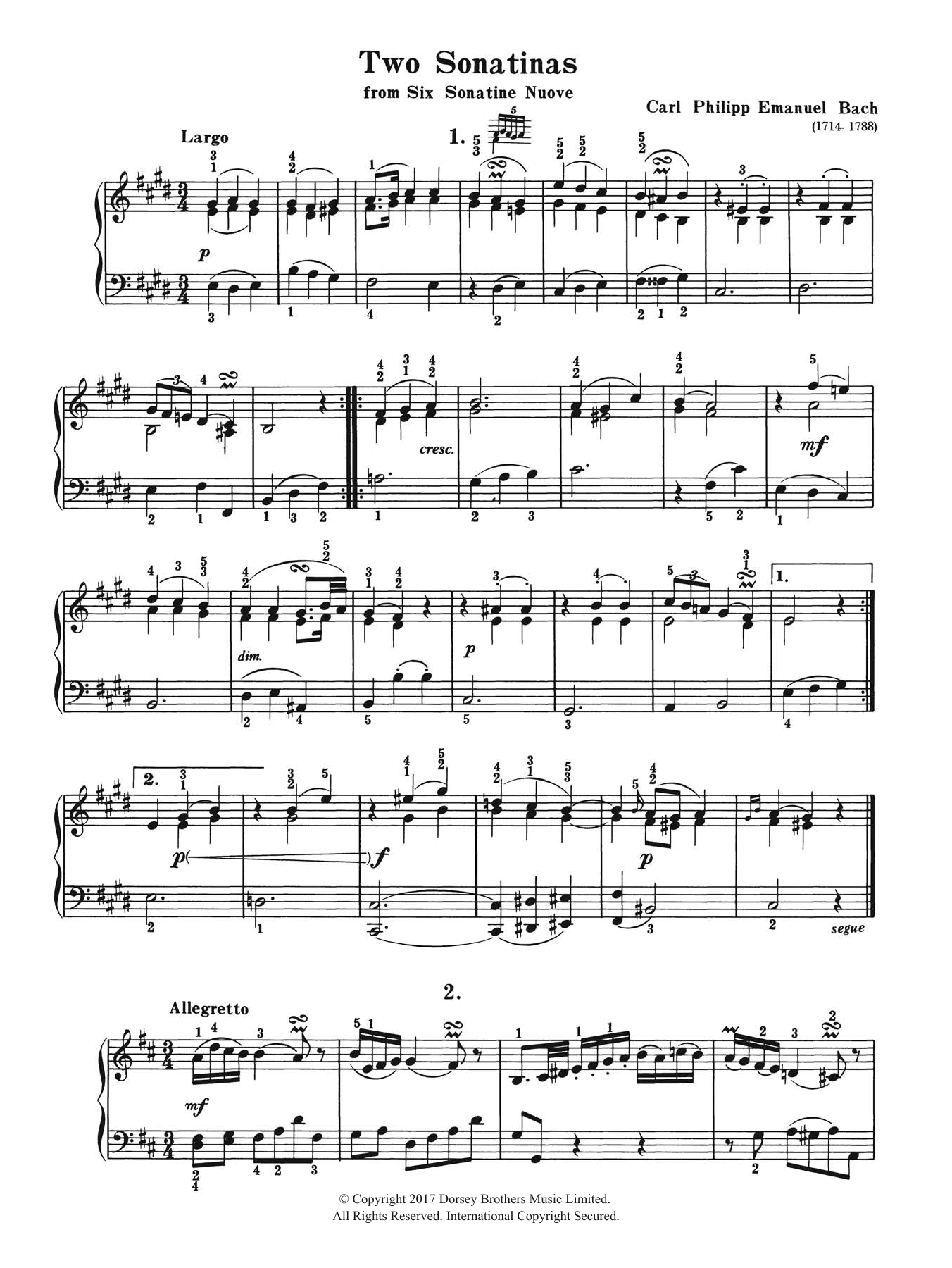 Learn to play Carl Philipp Emanuel Bach Two Sonatinas (From Six Sonatine Nuove) sheet music for Piano Solo in minutes. Price: 7.8900$ Carl Philipp Emanuel Bach Two Sonatinas (From Six Sonatine Nuove) sheet music notes and chords arranged for Piano Solo