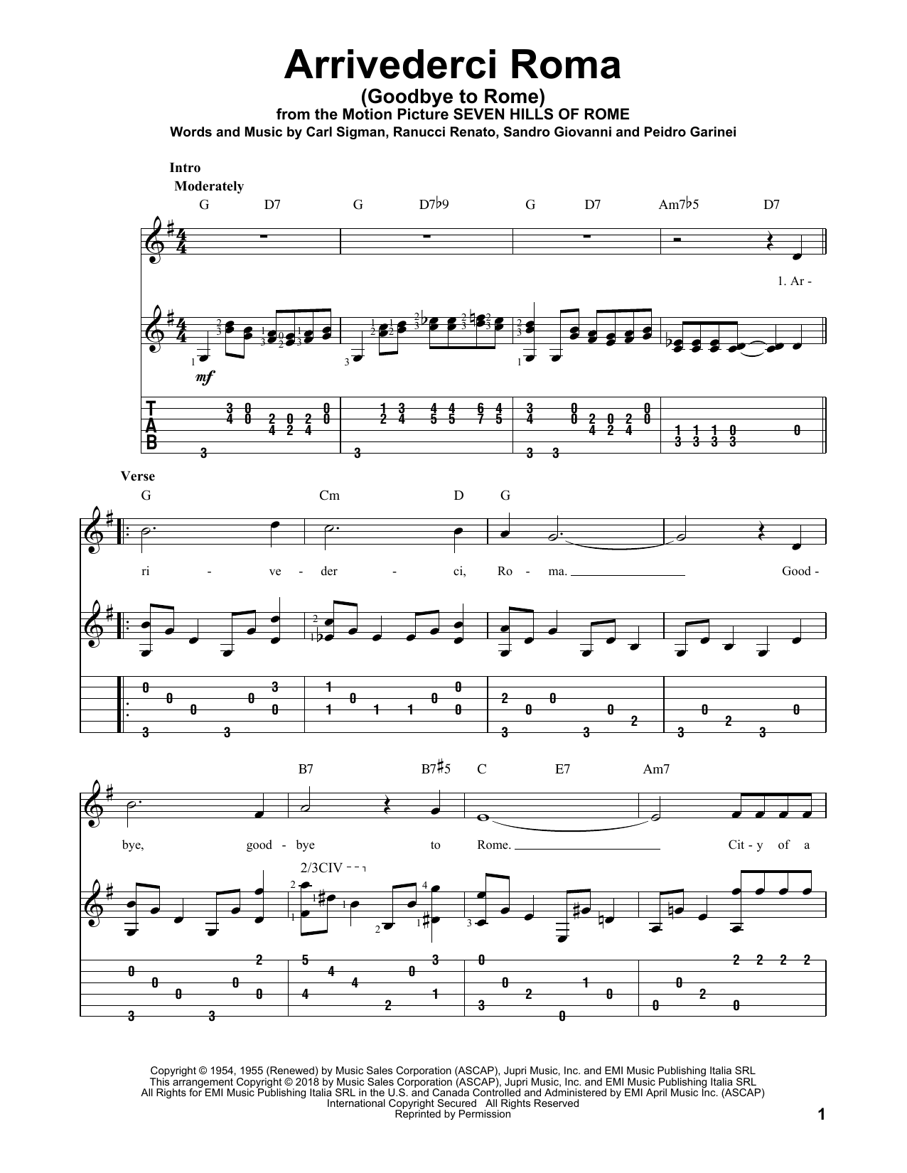 Carl Sigman Arrivederci Roma (Goodbye To Rome) sheet music notes and chords. Download Printable PDF.