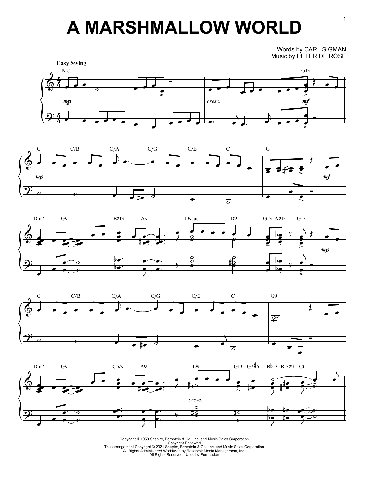 Carl Sigman & Peter De Rose A Marshmallow World [Jazz version] (arr. Brent Edstrom) sheet music notes and chords. Download Printable PDF.