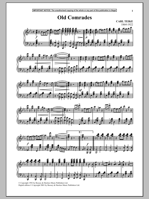 Learn to play Carl Teike Old Comrades sheet music for Piano Solo in minutes. Price: 7.8900$ Carl Teike Old Comrades sheet music notes and chords arranged for Piano Solo