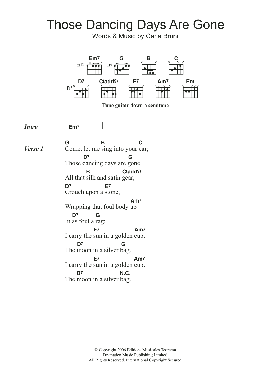 Carla Bruni Those Dancing Days Are Gone sheet music notes and chords. Download Printable PDF.