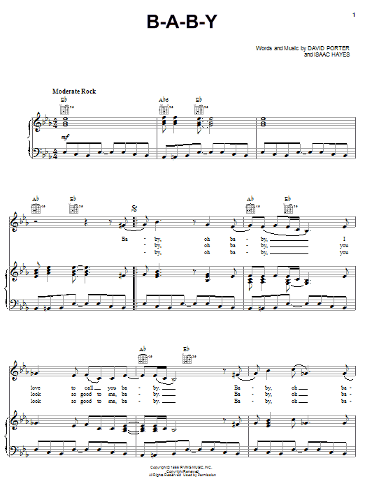 Isaac Hayes B.A.B.Y sheet music notes and chords arranged for Piano, Vocal & Guitar Chords