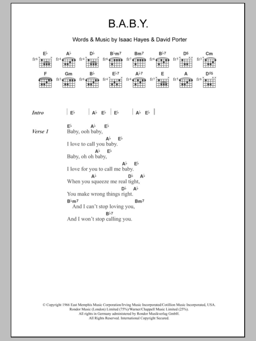 Carla Thomas B.A.B.Y. sheet music notes and chords. Download Printable PDF.