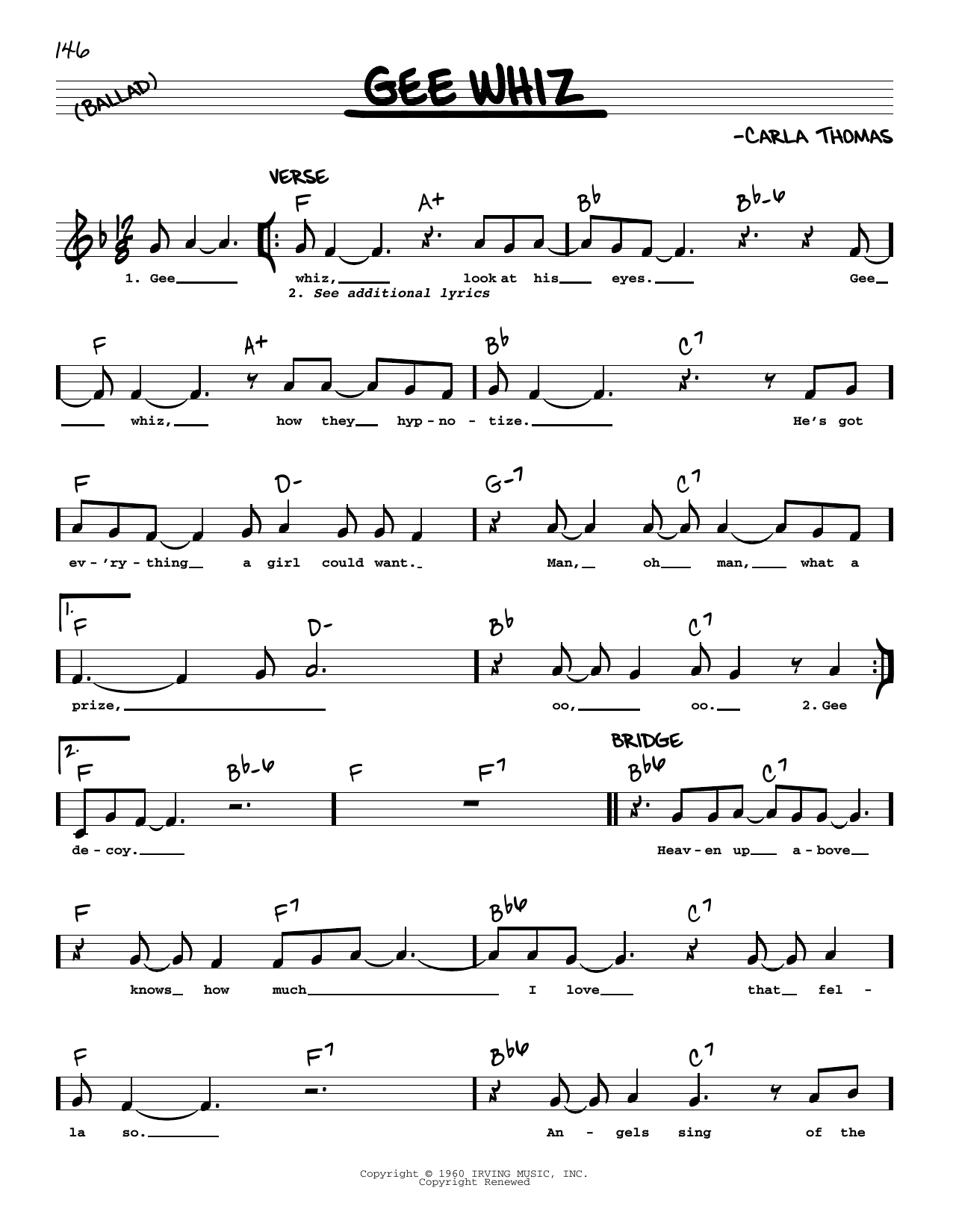 Carla Thomas Gee Whiz sheet music notes and chords. Download Printable PDF.