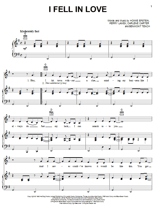 Learn to play Carlene Carter I Fell In Love sheet music for Piano, Vocal & Guitar Chords (Right-Hand Melody) in minutes. Price: 7.8900$ Carlene Carter I Fell In Love sheet music notes and chords arranged for Piano, Vocal & Guitar Chords (Right-Hand Melody)