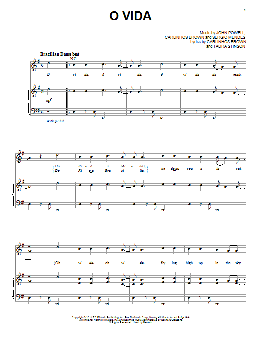 Learn to play Carlinhos Brown and Nina de Freitas O Vida sheet music for Piano, Vocal & Guitar Chords (Right-Hand Melody) in minutes. Price: 7.8900$ Carlinhos Brown and Nina de Freitas O Vida sheet music notes and chords arranged for Piano, Vocal & Guitar Chords (Right-Hand Melody)