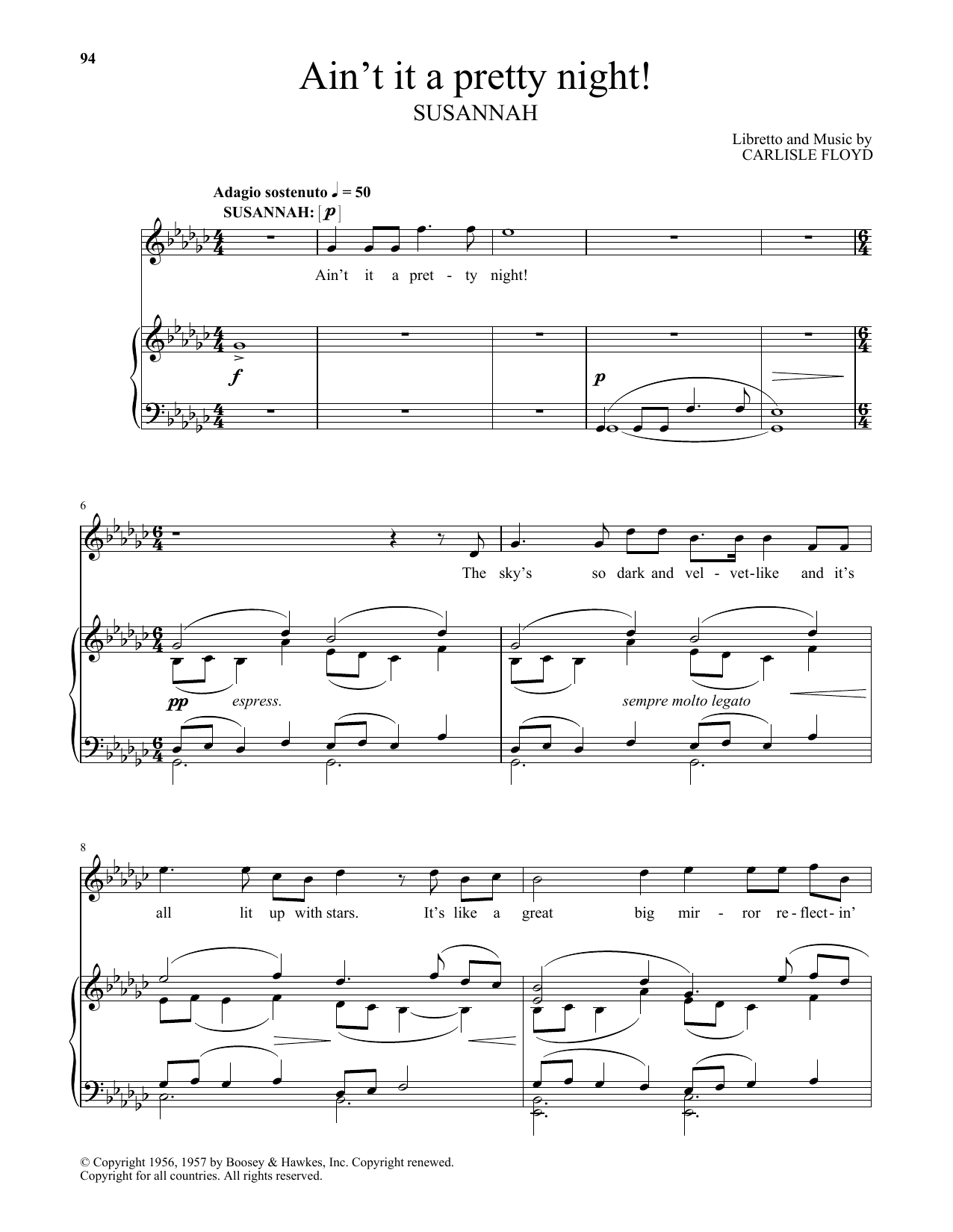 Carlisle Floyd Ain't It A Pretty Night! sheet music notes and chords. Download Printable PDF.