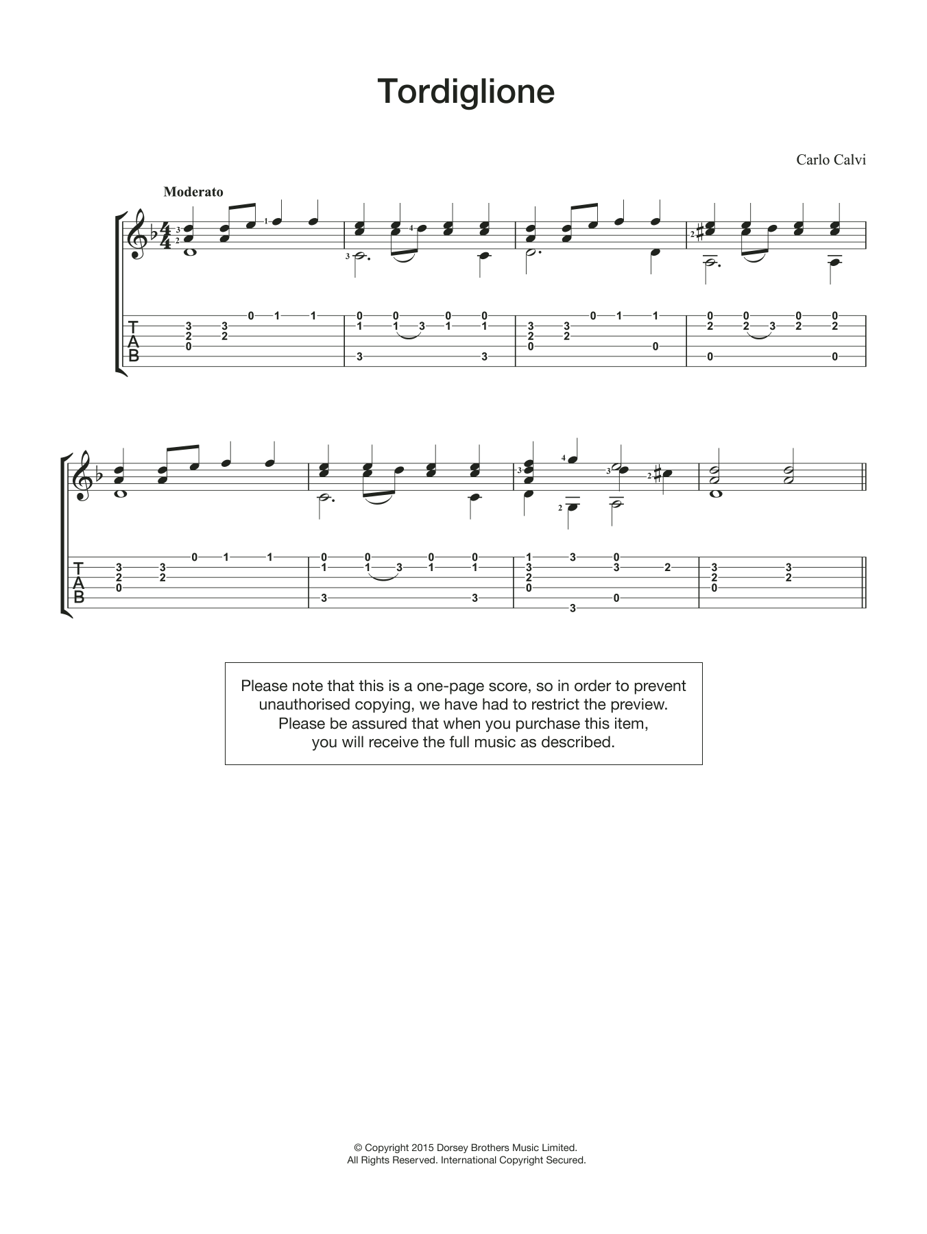 Carlo Calvi Tordiglione sheet music notes and chords. Download Printable PDF.