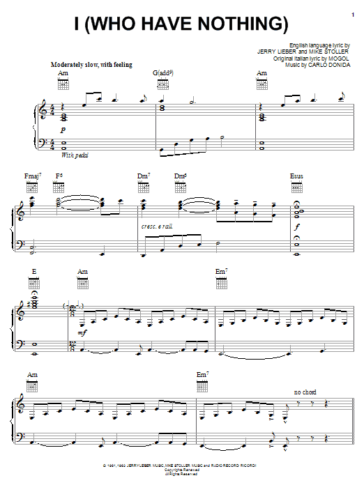 Carlo Donida I (Who Have Nothing) sheet music notes and chords. Download Printable PDF.