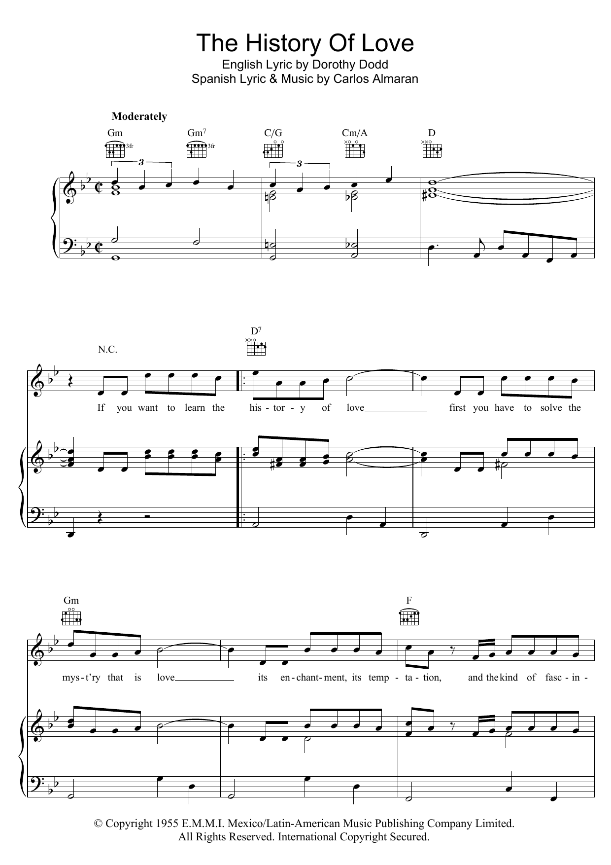 Carlos Almaran History Of Love (Historia De Un Amor) sheet music notes and chords arranged for Piano, Vocal & Guitar Chords