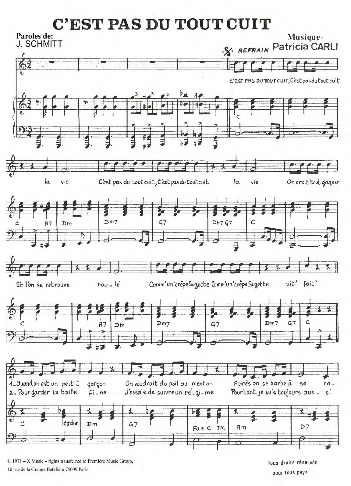Learn to play Carlos C'est Pas Du Tout Cuit sheet music for Piano & Vocal in minutes. Price: 7.8900$ Carlos C'est Pas Du Tout Cuit sheet music notes and chords arranged for Piano & Vocal