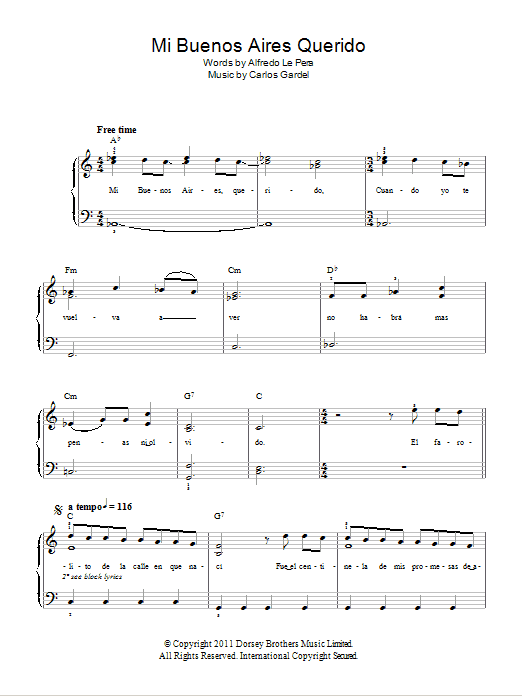 Carlos Gardel Mi Buenos Aires Querido sheet music notes and chords. Download Printable PDF.