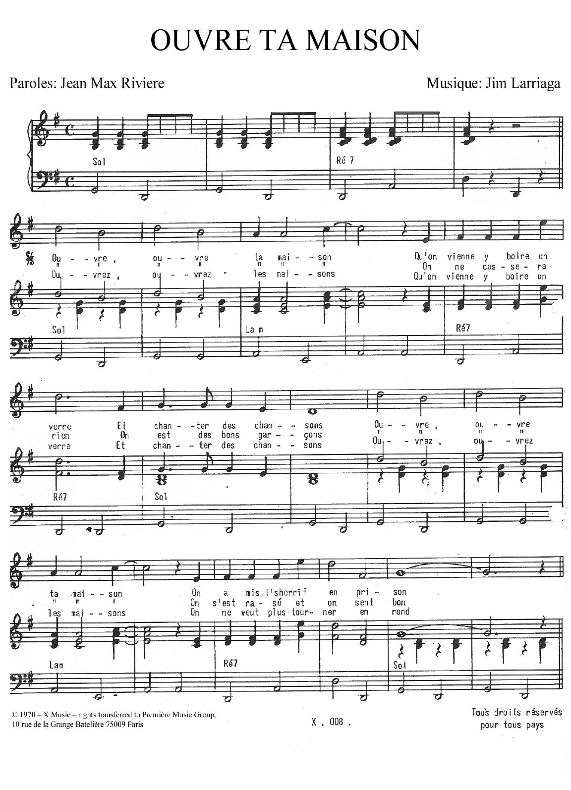 Learn to play Carlos Ouvre Ta Maison sheet music for Piano & Vocal in minutes. Price: 7.8900$ Carlos Ouvre Ta Maison sheet music notes and chords arranged for Piano & Vocal