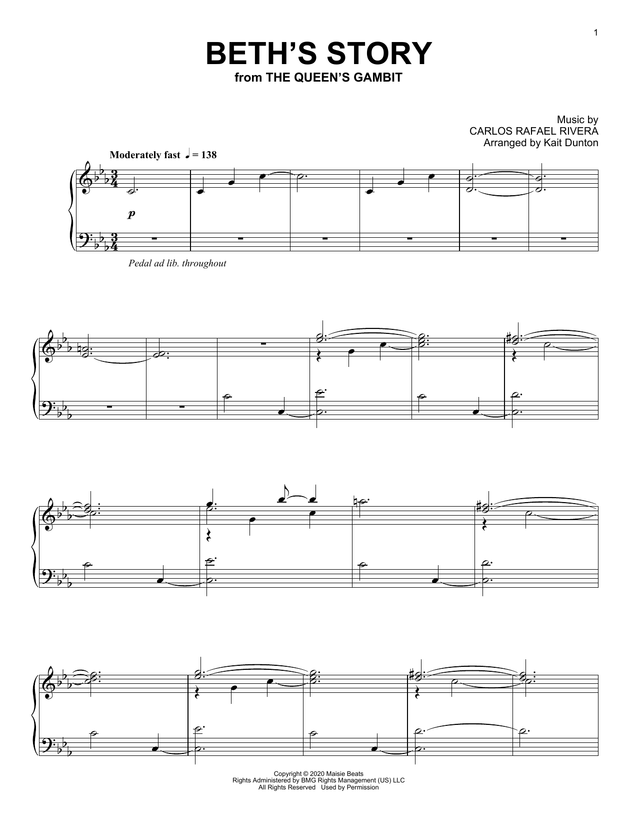 Carlos Rafael Rivera Beth's Story (from The Queen's Gambit) sheet music notes and chords. Download Printable PDF.