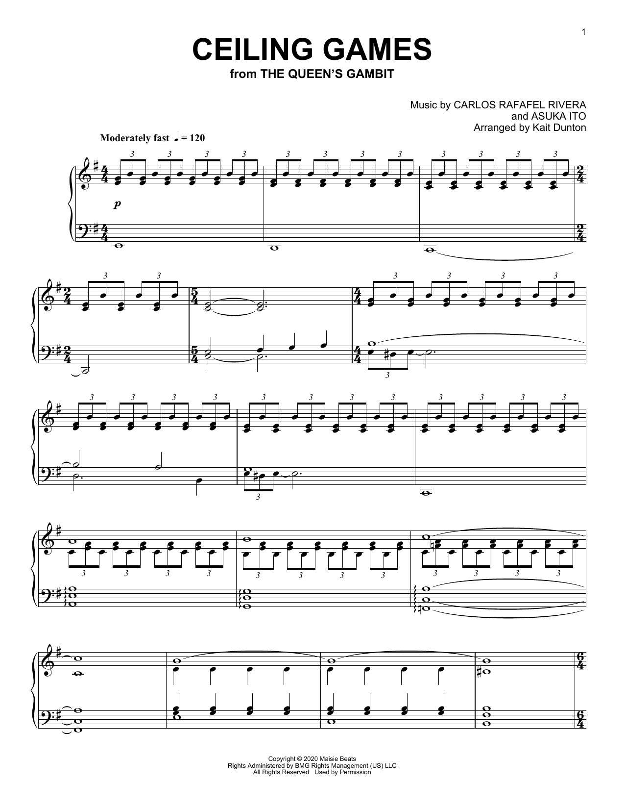 Carlos Rafael Rivera Ceiling Games (from The Queen's Gambit) sheet music notes and chords arranged for Piano Solo