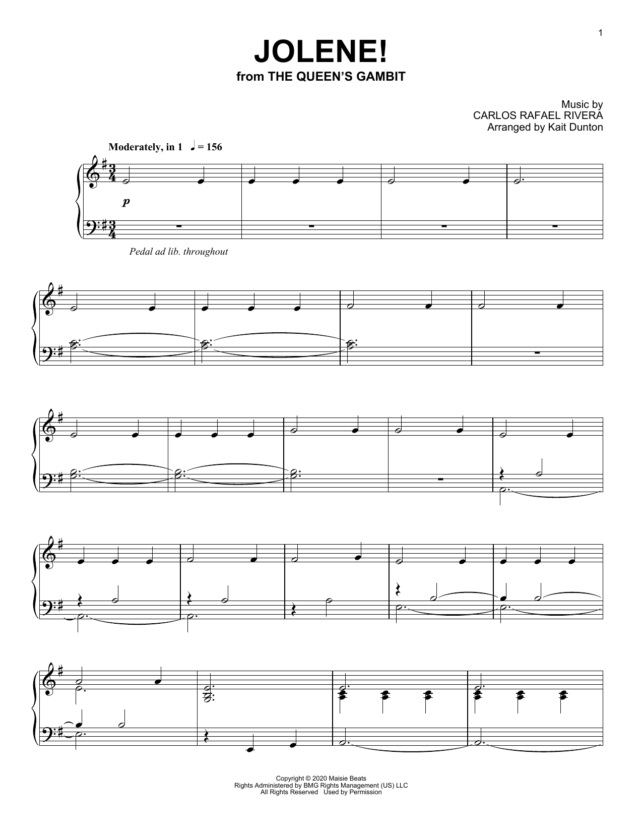 Carlos Rafael Rivera Jolene! (from The Queen's Gambit) sheet music notes and chords arranged for Piano Solo