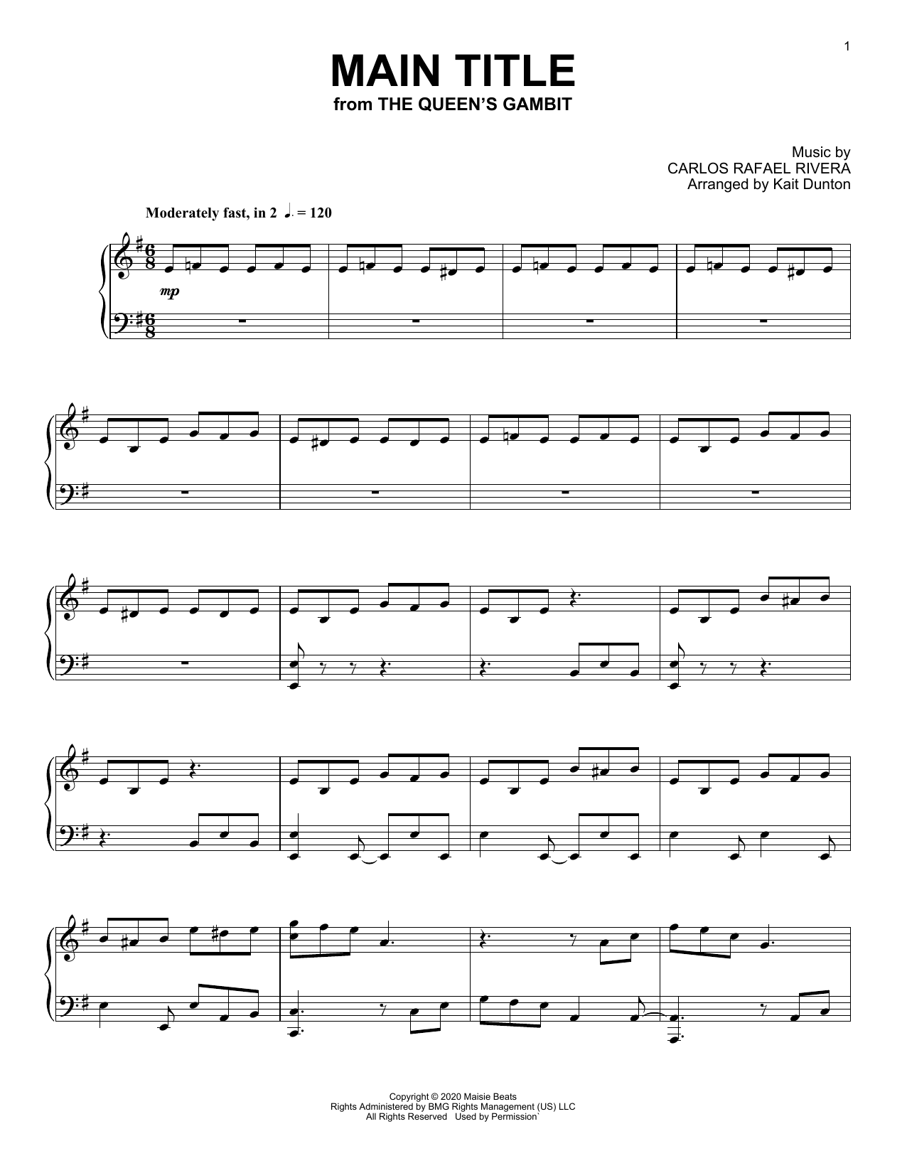 Carlos Rafael Rivera Main Title (from The Queen's Gambit) sheet music notes and chords. Download Printable PDF.