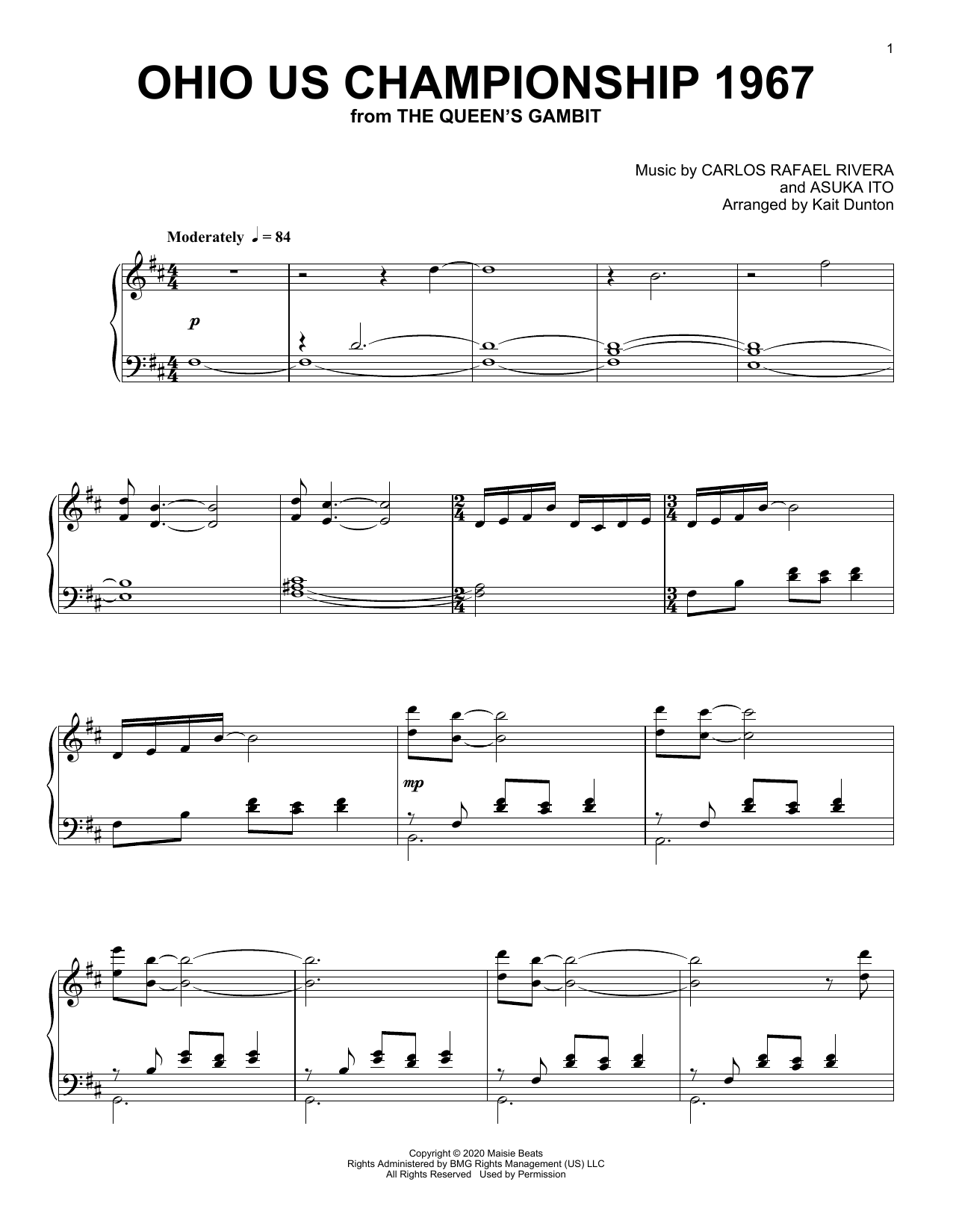 Carlos Rafael Rivera Ohio US Championship 1967 (from The Queen's Gambit) sheet music notes and chords arranged for Piano Solo