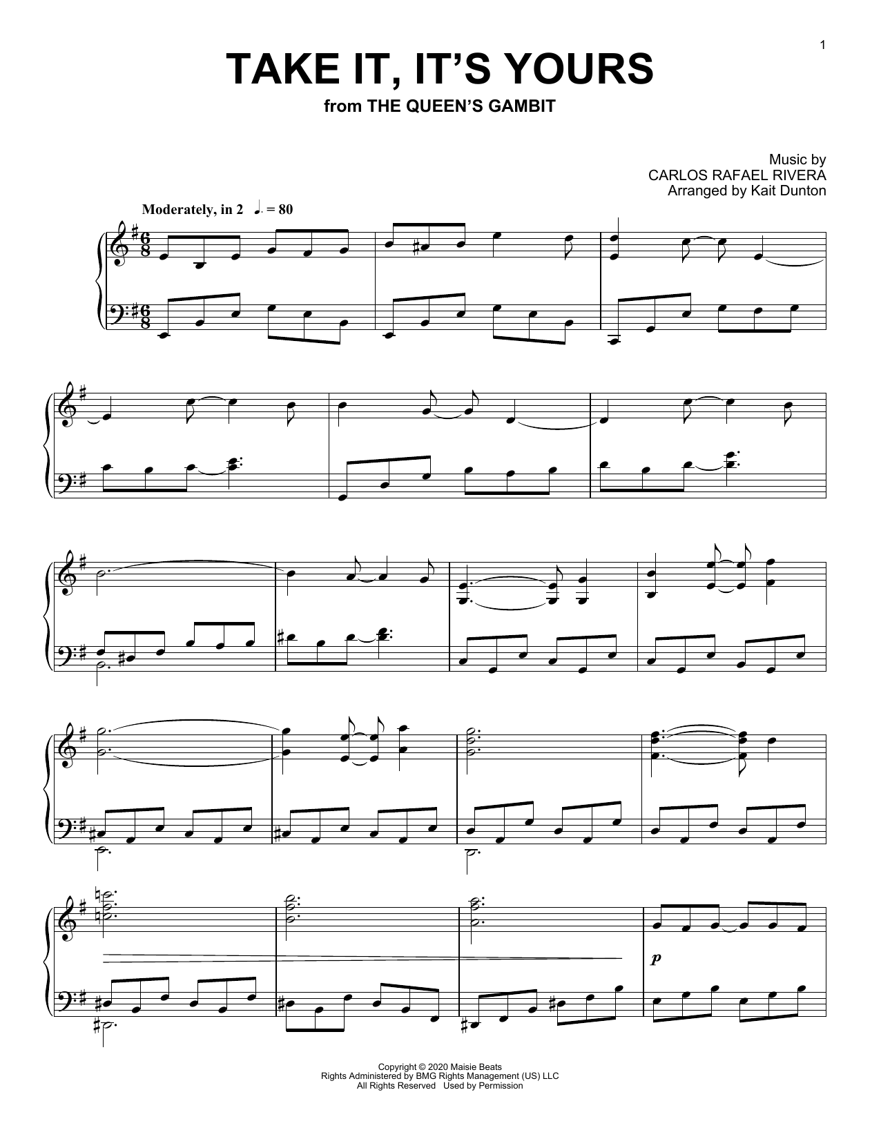 Carlos Rafael Rivera Take It, It's Yours (from The Queen's Gambit) sheet music notes and chords. Download Printable PDF.