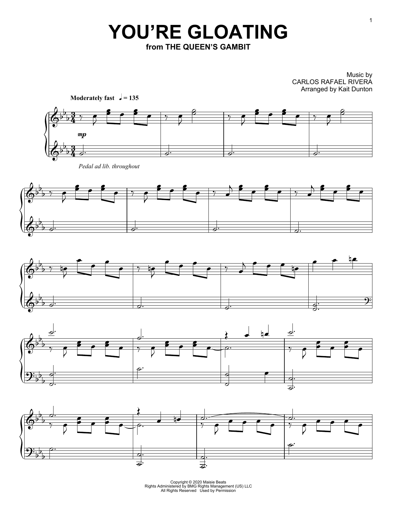 Carlos Rafael Rivera You're Gloating (from The Queen's Gambit) sheet music notes and chords. Download Printable PDF.