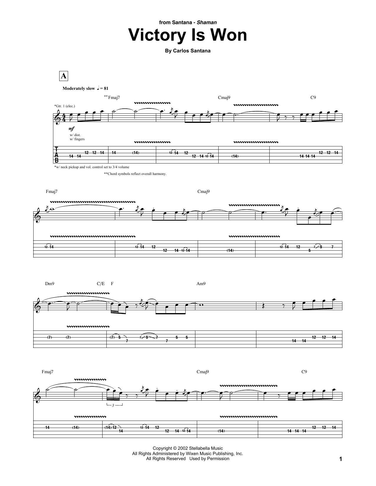 Learn to play Carlos Santana Victory Is Won sheet music for Guitar Tab in minutes. Price: 7.8900$ Carlos Santana Victory Is Won sheet music notes and chords arranged for Guitar Tab