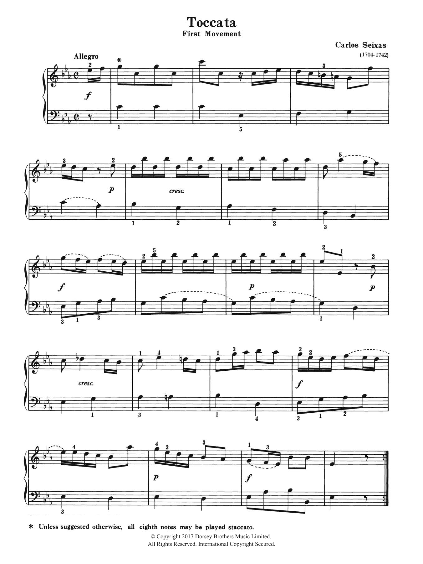 Learn to play Carlos Seixas Toccata (First Movement) sheet music for Piano Solo in minutes. Price: 7.8900$ Carlos Seixas Toccata (First Movement) sheet music notes and chords arranged for Piano Solo