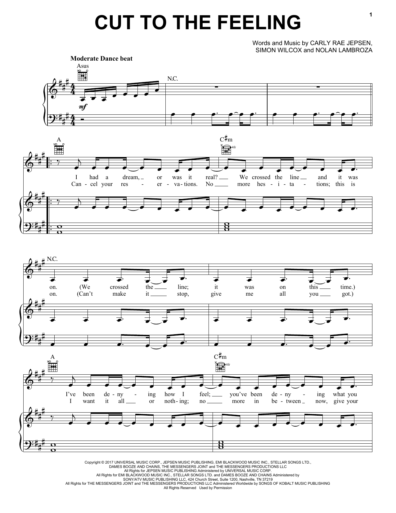 Carly Rae Jepsen Cut To The Feeling sheet music notes and chords. Download Printable PDF.