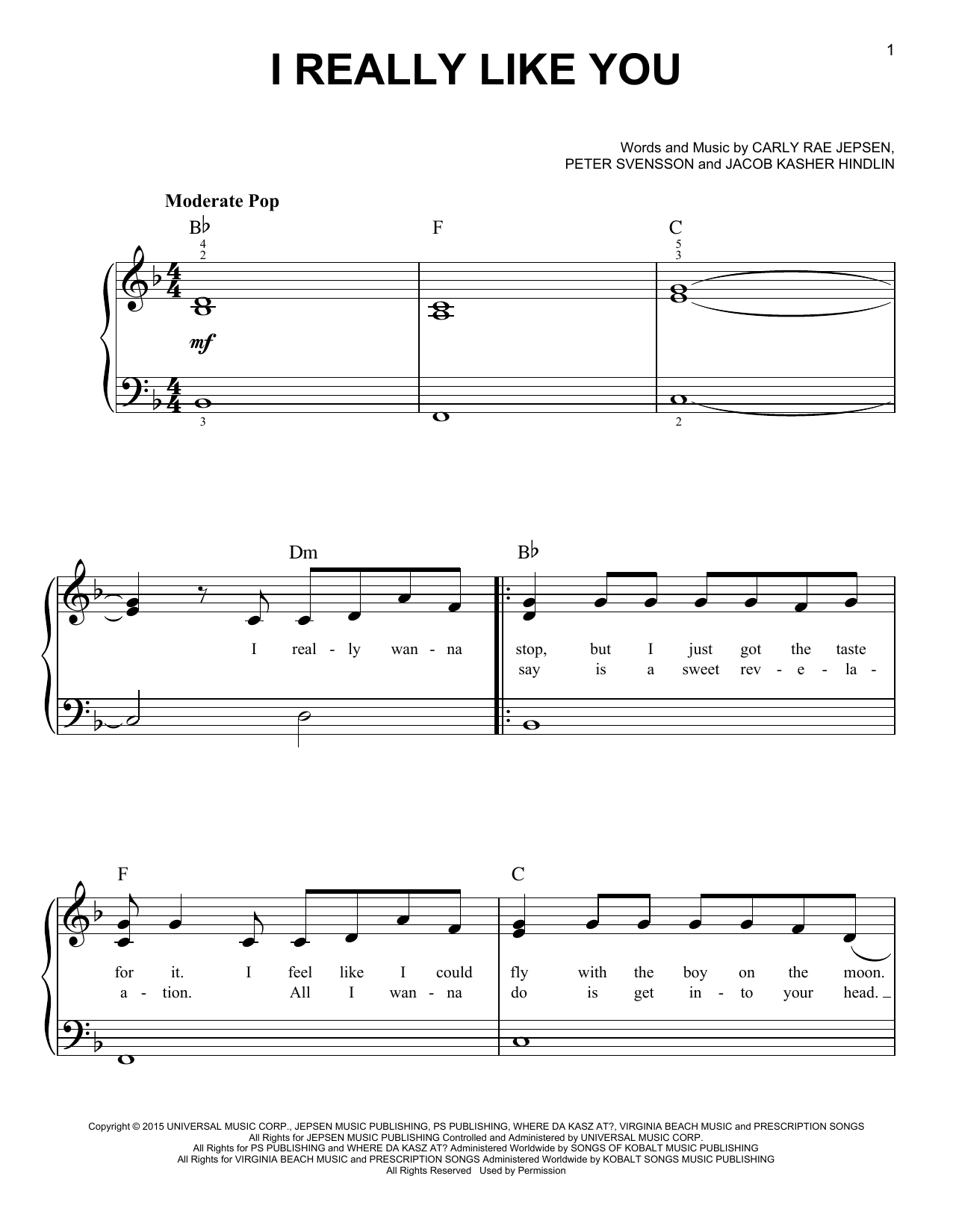 Carly Rae Jepsen I Really Like You sheet music notes and chords. Download Printable PDF.