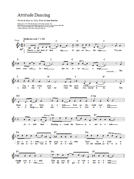 Carly Simon Attitude Dancing sheet music notes and chords. Download Printable PDF.