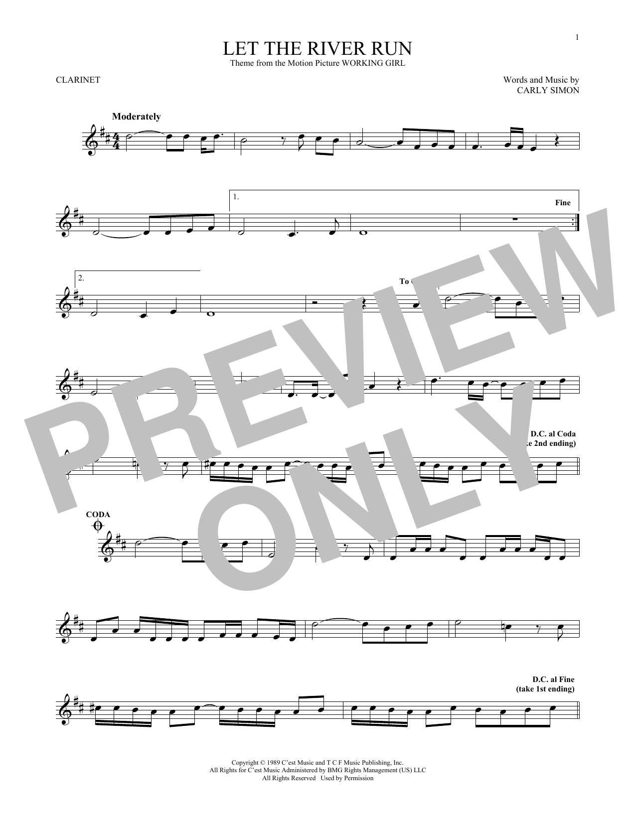 Carly Simon Let The River Run sheet music notes and chords. Download Printable PDF.