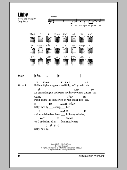 Carly Simon Libby sheet music notes and chords. Download Printable PDF.