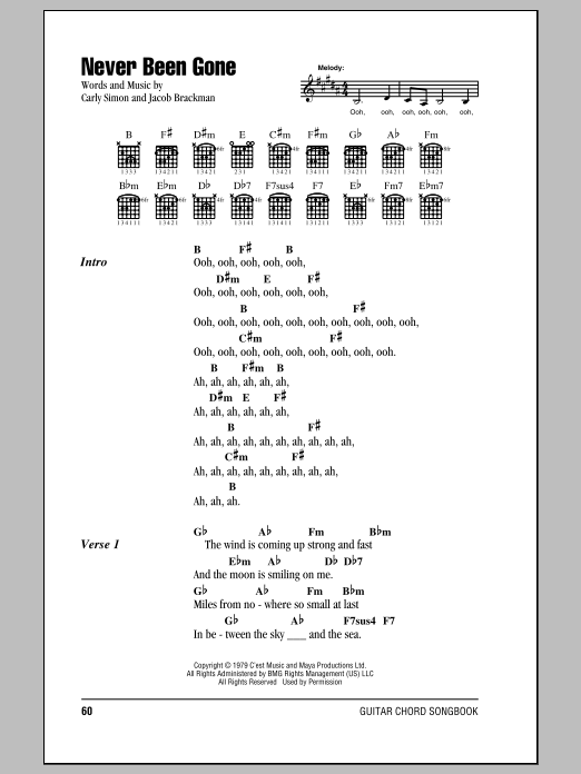 Carly Simon Never Been Gone sheet music notes and chords. Download Printable PDF.