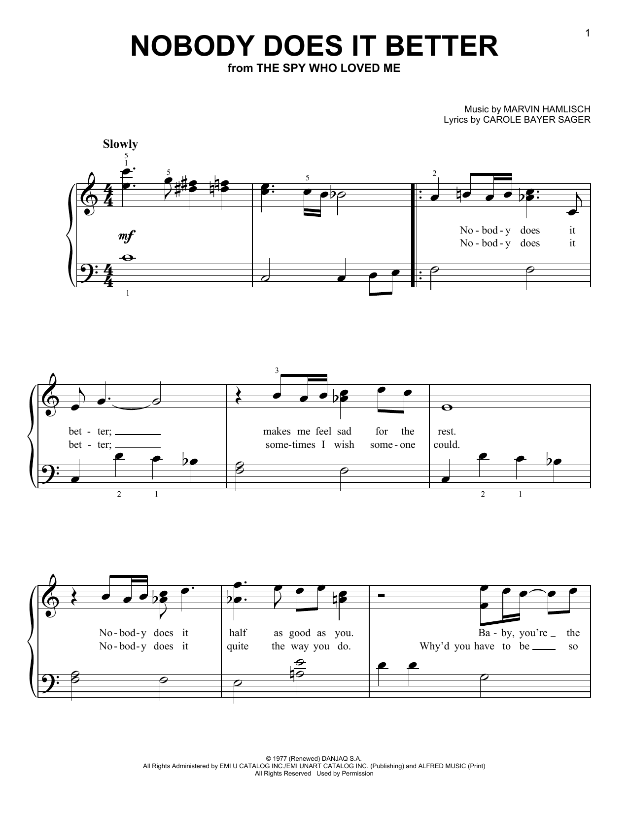 Carly Simon Nobody Does It Better (from The Spy Who Loved Me) sheet music notes and chords. Download Printable PDF.