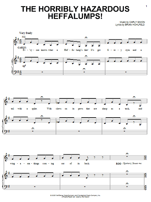 Learn to play Carly Simon The Horribly Hazardous Heffalumps! (from Pooh's Heffalump Movie) sheet music for Piano, Vocal & Guitar Chords (Right-Hand Melody) in minutes. Price: 7.8900$ Carly Simon The Horribly Hazardous Heffalumps! (from Pooh's Heffalump Movie) sheet music notes and chords arranged for Piano, Vocal & Guitar Chords (Right-Hand Melody)
