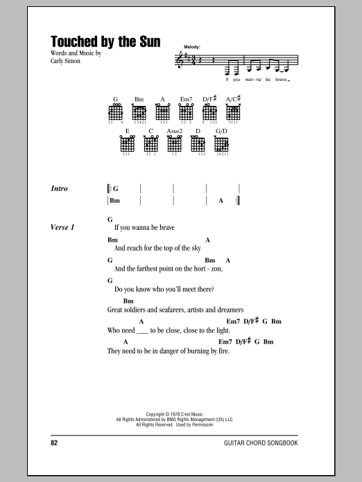 Carly Simon Touched By The Sun sheet music notes and chords. Download Printable PDF.