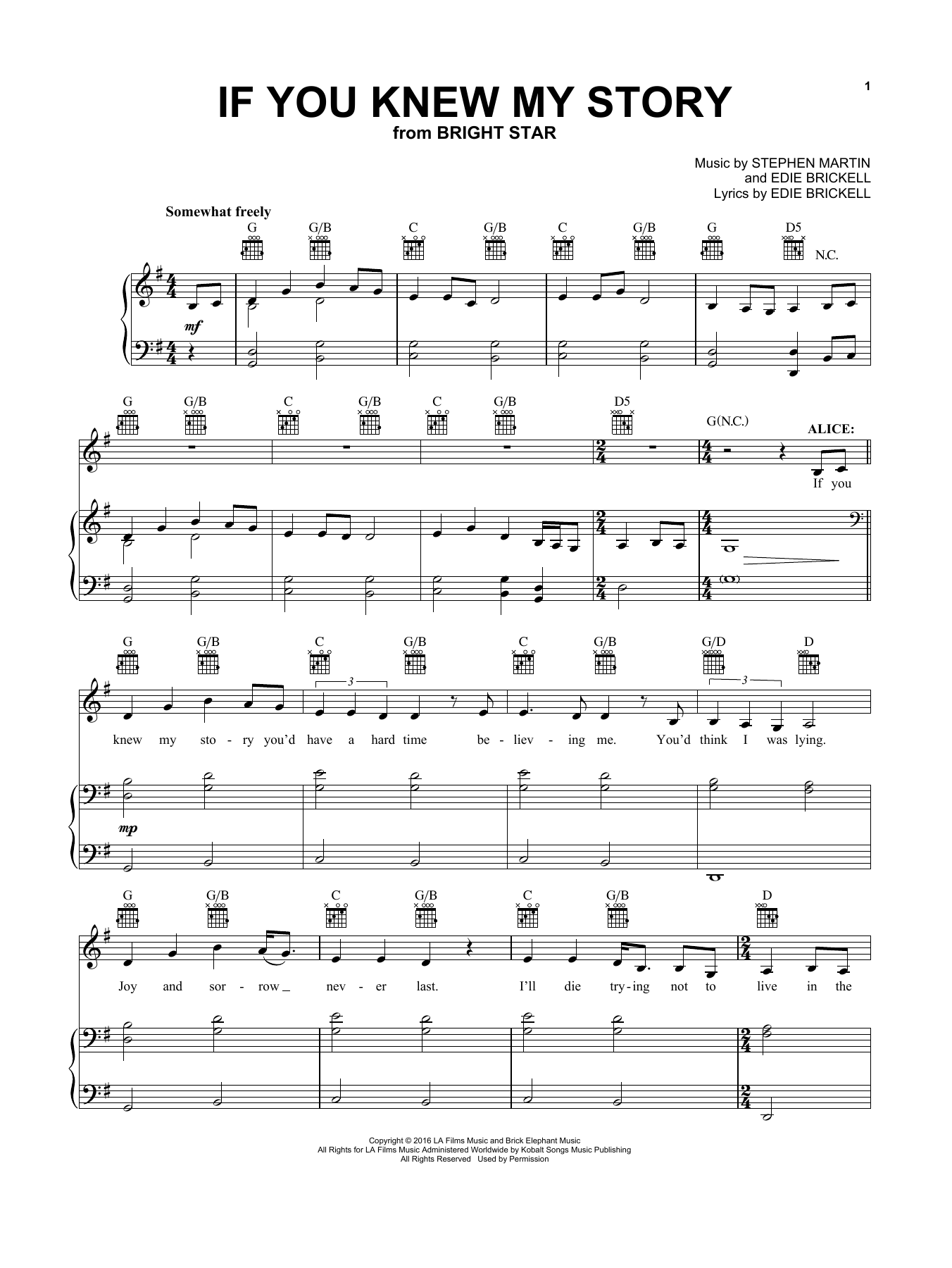 Carmen Cusack If You Knew My Story (from Bright Star Musical) sheet music notes and chords. Download Printable PDF.