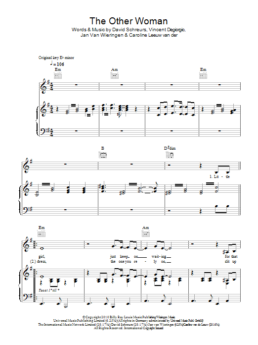 Learn to play Caro Emerald The Other Woman sheet music for Piano, Vocal & Guitar Chords in minutes. Price: 7.8900$ Caro Emerald The Other Woman sheet music notes and chords arranged for Piano, Vocal & Guitar Chords