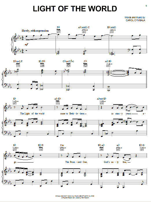 Carol Cymbala Light Of The World sheet music notes and chords arranged for Piano, Vocal & Guitar Chords (Right-Hand Melody)