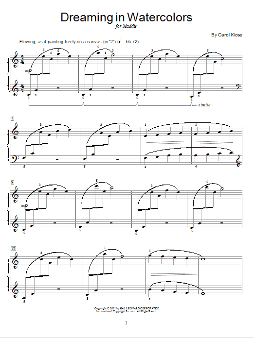Carol Klose Dreaming In Watercolors sheet music notes and chords arranged for Educational Piano
