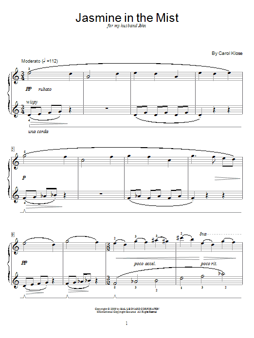 Carol Klose Jasmine In The Mist sheet music notes and chords. Download Printable PDF.