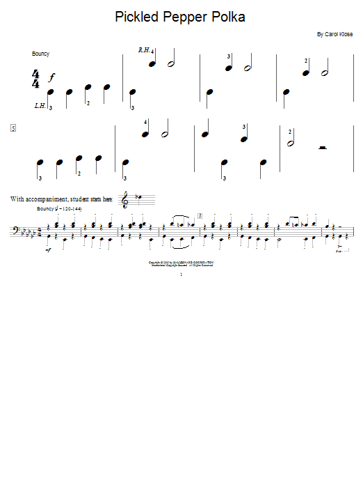 Learn to play Carol Klose Pickled Pepper Polka sheet music for Educational Piano in minutes. Price: 6.9900$ Carol Klose Pickled Pepper Polka sheet music notes and chords arranged for Educational Piano