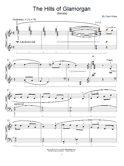 Learn to play Carol Klose The Hills Of Glamorgan sheet music for Educational Piano in minutes. Price: 6.9900$ Carol Klose The Hills Of Glamorgan sheet music notes and chords arranged for Educational Piano